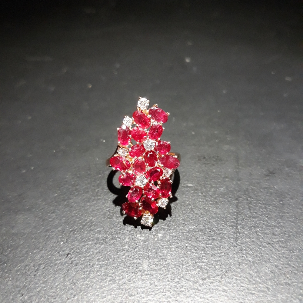 Natural Ruby Cluster Ring W10